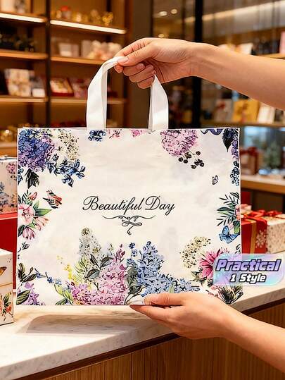 10pcs Floral Bird Print Tote Bags, Set Of 10 Gift Bags For Boutique, Cosmetics & Party Favors
