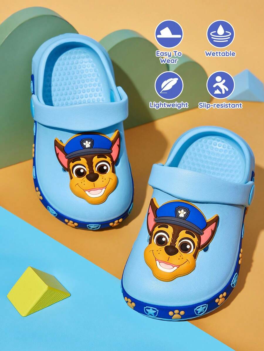 SHEIN | PAW Patrol 男孩可愛卡通狗兒童拖鞋,適合嬰兒與幼兒,輕量耐用 EVA 材質,可室內外穿著 - 水鴨藍 - 查看 1