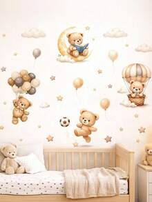 1Set Self Adhesive Durable PVC Removable Waterproof Bohemian Style Bear Balloon Nebula Pattern Wall Decals Stickers For Home Bedroom Living Room Wall Art Home Decor - Multicolor 2 - View 4