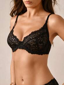 Hourtrue 2 Sets 4pcs Women's Lace Sexy Push-Up Anti-Sagging Bra And Panty Set - Black - View 5