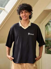 Whitmere Men's Patchwork Vintage Pattern T-Shirt With Special Character Print, Suitable For Daily Wear - Black - View 4