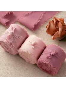 3 Rolls, 3 Colors, Hand-Wrapped Chiffon Ribbon, Suitable For Wedding Invitations, Mother's Day, Bridal Bouquets, Gift Wrapping, DIY Crafts, Rustic Wedding Invitations, Bows, Garlands, Christmas Decorations, - Pink ribbon - View 8