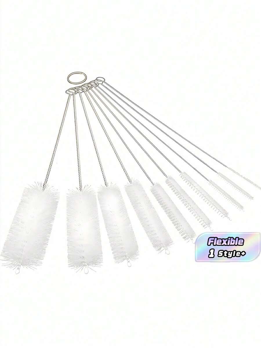 10 Pack Stainless Steel Straw Cleaning Brushes Reusable Durable Extra Long Flexible Nylon Bristles For Glass Silicone Metal Water Bottles Multipurpose Friendly Gift - White - View 1