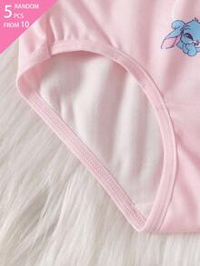 SHEIN 5件組女童幼兒內褲，可愛粉藍色小兔印花愛心白色，柔軟光滑針織布料內褲套裝，冬季款 - 彩色 - 查看 6