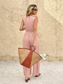 SHEIN Frenchy Celana Panjang Terusan Wanita Model Longgar dengan Hiasan 3D untuk Liburan - Baby Pink - View 2