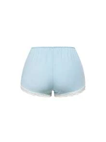 ROMWE Ribbed Lace Camisole & Shorts Lounge Set - Blue - View 8