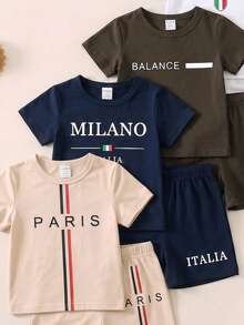 3 Random Piece From 5 Designs Tops Minimalist Business Elegant Handsome Outfit , Summer Outing Choice, Minimalist Letter Print Pattern Red T-Shirt - White - View 5
