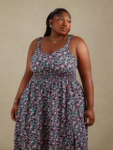 CurvyTilda 大码波西米亚风女式时尚夏季度假风印花吊带连衣裙 - 彩色 - 查看 4