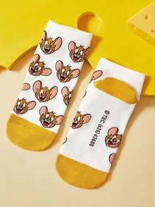 TOM & JERRY X SHEIN 2pairs Women's Cute Cartoon Pattern Contrast Color Short Ankle Socks - color mixing - View 7