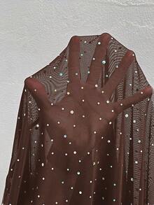 SHEIN LUNE 大尺碼女款水鑽裝飾休閒百搭日常穿著長袖開襟衫 - 咖啡棕 - 查看 7