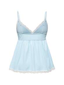 ROMWE Ribbed Lace Camisole & Shorts Lounge Set - Blue - View 6