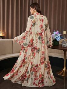 Al Najma Plus Size Women's Fashion Elegant Printed Minimalist A-Line Dress - Apricot - View 2