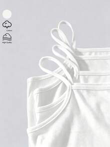 4pcs/Set Girls Regular Basic Minimalist Solid Color Camisole Tank Top Underwear Set, Traceable Cotton Fabric - White - View 6