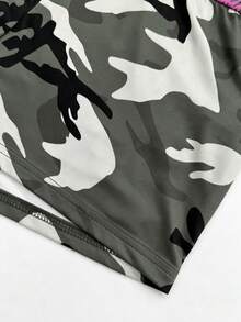 Maweii 大尺碼女款2件組軍綠色迷彩針織吊帶上衣 & 超短褲，字母印花，街頭風外出夜店酷穿搭 - 彩色 - 查看 6