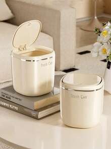 1 Lidded Storage Box, Mini Desktop Trash Can. Suitable For Desktops, Bedside Tables, Bedrooms And Office Desks As A Wastebasket. Features One-Touch Lid Opening Design. Simple Nordic-Style Waste Storage Box For Students, Ideal For Homes And Offices. - multicolor - View 2