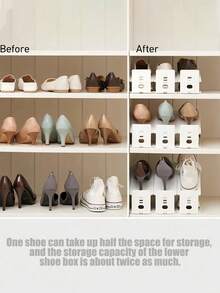 3-1 Pc Adjustable Size Plastic Double-Layer Space-Saving No-Installation Shoe Rack Storage Rack For Home Entryway Dormitory, Fits Sneakers Boots Footwear, Organization Space Saver - View 2