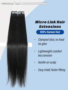 50g 50 Strands Micro Link Tip Hair Extensions 100% Real Human Hair, 16-24 Inch , Invisible Remy Cold Fusion Micro Link Tip Hair Extensions, #1 Jet Black,Long Straight Texture, Cold Fusion Installation, Buildable Fullness, Cosplay, Special Events - S1 - View 6