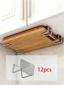 1/2/3/4/8/12 PIEZAS Estante de almacenamiento de cocina de acero inoxidable plateado Estante autoadhesivo para el fregadero Entrada Sala de estar Baño Artículos esenciales para el hogar - Plateado - Ver 12