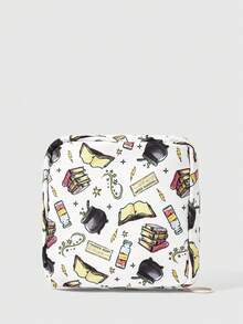 HARRY POTTER X SHEIN Portable All Over Wizard Print Small Zipper Storage Pouch Sanitary Pad & Makeup Bag - Cartoon-6 - View 1