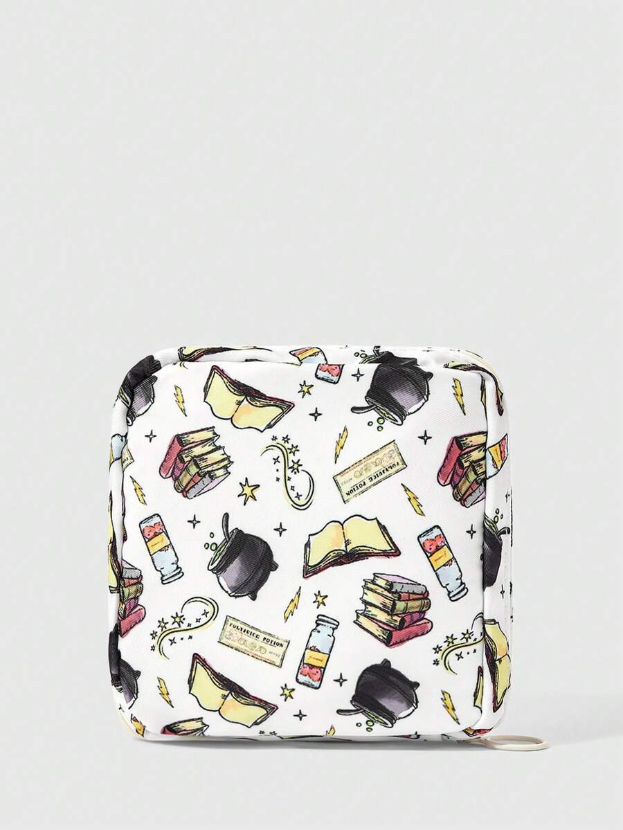 HARRY POTTER X SHEIN Portable All Over Wizard Print Small Zipper Storage Pouch Sanitary Pad & Makeup Bag - Cartoon-6 - View 1