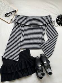 Comfortcana Women's Striped Colorblock Casual Everyday T-Shirt - Brown - View 1