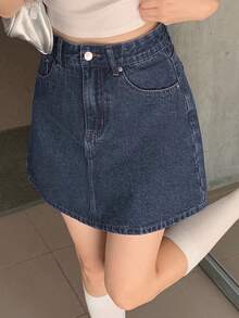 DAZY 女款休閒水洗牛仔裙 春夏牛仔裙可愛上衣 - 中等水洗藍 - 查看 2
