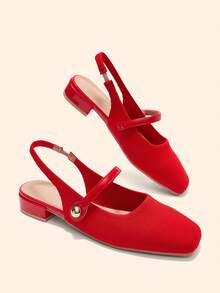 CUCCOO BASICS Women Shoes Women's Fashion Flat Bottom Belt Basic Simple Commuter Mary Jane To Work Women's Flat Bottom Shoes - bright red - View 5