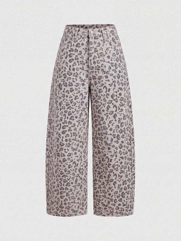 SHEIN MOD Women's Leopard Print Casual Daily Denim Jeans With Pockets And Buttons Fall - Multicolor - View 1
