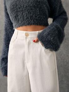 Poéselle Pantalones de pierna ancha de talle alto - Blanco - Ver 8