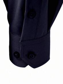 Manfinity Mode Men's Casual Versatile Solid Color Long Sleeve Shirt - Navy Blue - View 4