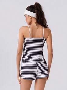 Loungeista Women's Casual Black & White Striped Print Camisole Pajama Set - Multicolor - View 2