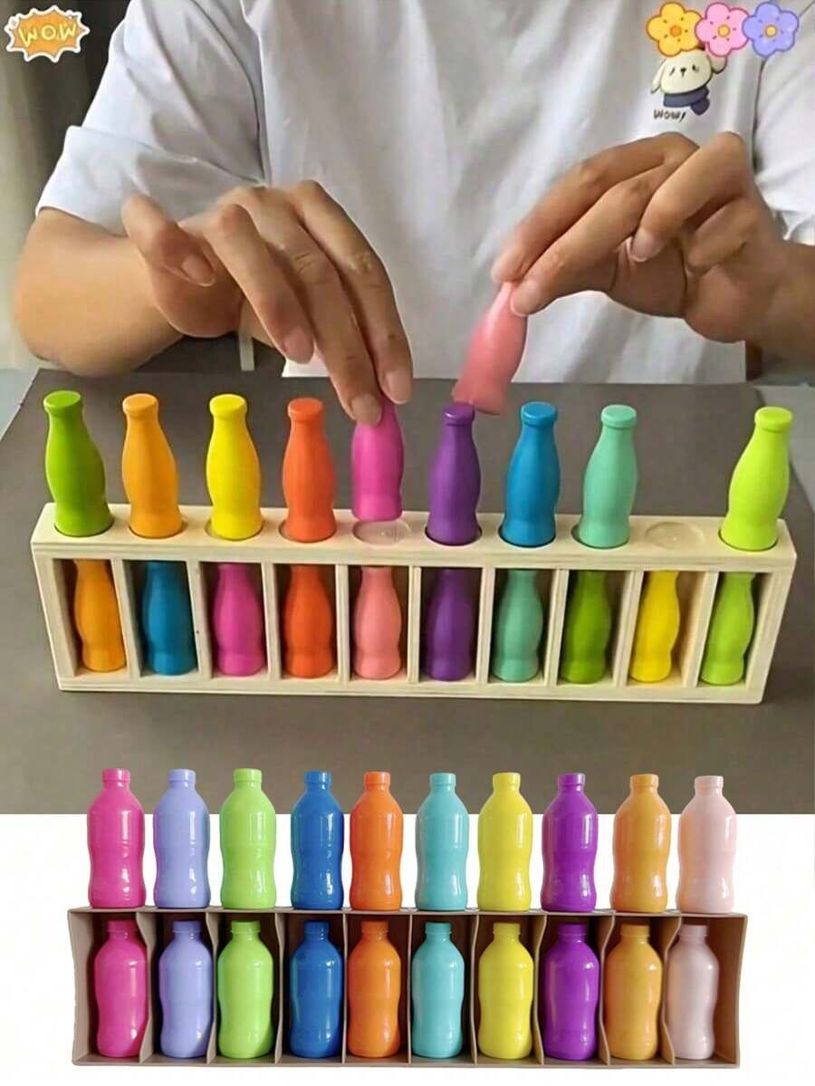 MINKOJA 21 pièces Jeu de plateau de défi de mémoire de bouteilles colorées, un jeu d'association sur la pensée, l'entraînement de l'éveil de la pensée et de la mémoire, convient pour les fêtes familiales, les compétitions de mémoire, très bon cadeau de Noël, d'Halloween et de diverses fêtes - Multicolore - Voir 1