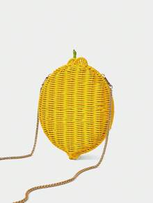SHECARRY Women's Fashion Personalized Fun Lemon Shape, Summer Vacation Seaside Beach Pure Hand-Woven Slash Shoulder Bag - Mist Green - View 4