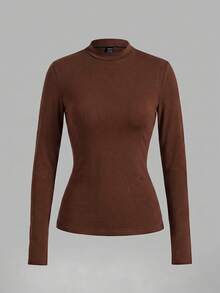 SHEIN Clasi 女款秋冬休閒復古白色波點、棕色波點、棕色印花與素色T恤3件組，適合校園與居家 - 彩色 - 查看 3