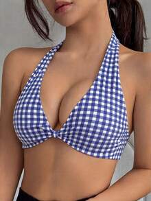 DAZY Solid Color Twist Front Racerback Sports Bra For Women - Blue - View 5