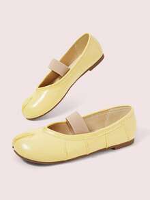 CUCCOO DOLLMOD Women's Ballet Flat Split Toe Tabi Elastic Strap Slip On Solid Color Casual Daily Yellow - lemon yellow - View 3