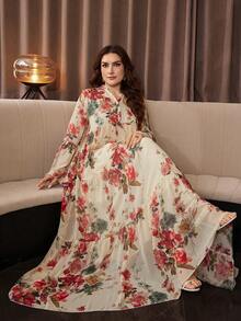 Al Najma Plus Size Women's Fashion Elegant Printed Minimalist A-Line Dress - Apricot - View 4