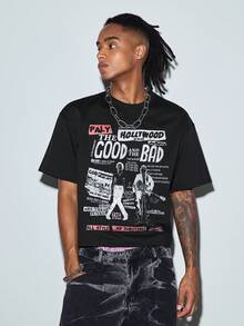 Modcrash Men's Summer Letter Print Casual Versatile Daily Short Sleeve T-Shirt - Black - View 5