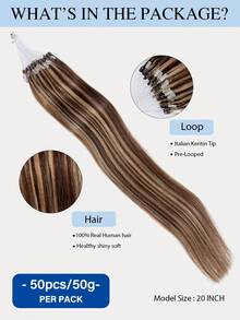 50g 50 mechones de extensiones de cabello con punta de micro enlace, 100% cabello humano real, 16-24 pulgadas, extensiones de cabello con punta de micro enlace invisible Remy de fusión en frío, color resaltado #4P27, textura larga y recta, instalación de fusión en frío, volumen construible, cosplay, - S4/27 - Ver 4