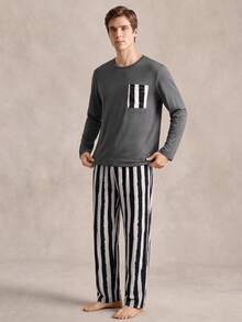 EverLounge Casual Comfortable Minimalist Long Sleeve Men's Loungewear 2 Pieces Set, Suitable For Outdoor Wear - Grey - View 5