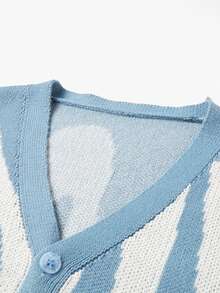 Manfinity CasualKnits 男士對比色長袖單排扣休閒針織開襟衫 - 藍白色 - 查看 3