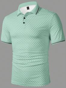 Manfinity Homme Men's Plus Size Casual Short Sleeve Polo Shirt, Summer - Green - View 6