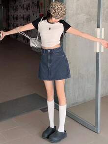 DAZY 女款休閒水洗牛仔裙 春夏牛仔裙可愛上衣 - 中等水洗藍 - 查看 5