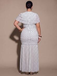 SHEIN BAE CURVE 大尺碼女款波點印花百褶優雅洋裝 - 彩色 - 查看 8