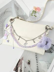 ROMWE Anime 1 Fashion Temperament Simple Purple Gradient Fine Beads Double Chain Simulation Tape Fine Flash Bow Note Braided Lace-Up DIY Keychain Bag Pendant - Purple - View 10
