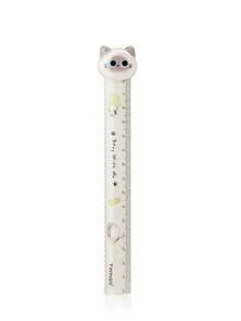 1pc Cute Cat & Dog Cartoon Animal Shaped 15cm Ruler With Fuzzy Ball, Wavy Line Scale, Adorable Stationery,Rulers, Back To School - Cute Pet Series - View 10