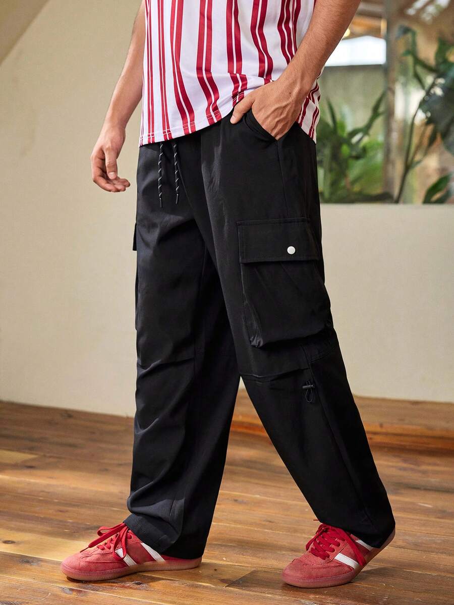 Whitmere Men's Lightweight Casual Outdoor Cargo Pants, Multi-Pocket Simple Fashion Long Trousers, Summer - Black - View 1