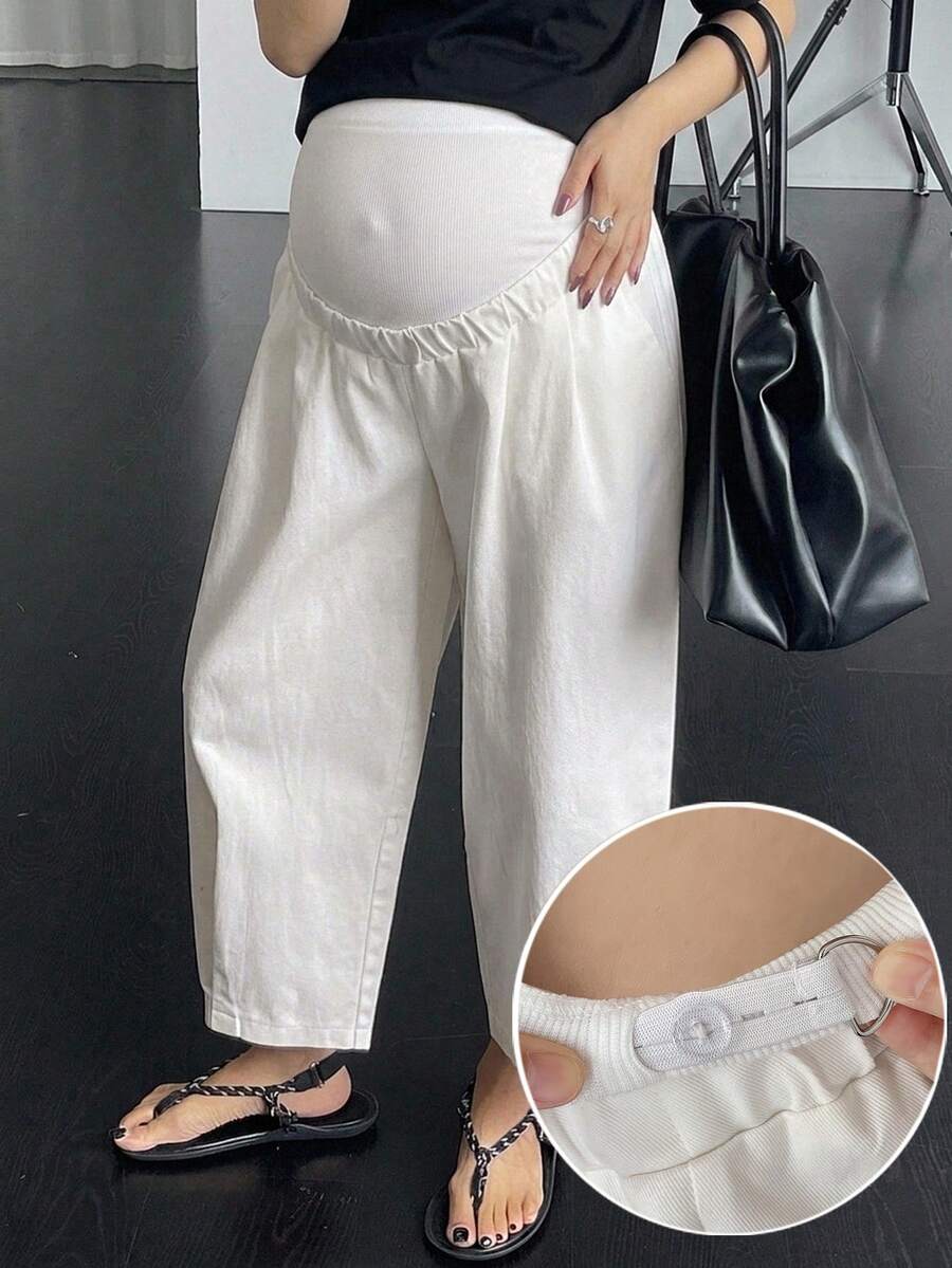 DAZY Patchwork Belly Support Loose Harem Versatile Daily White Maternity Cropped Length Pants Fall - White - View 1
