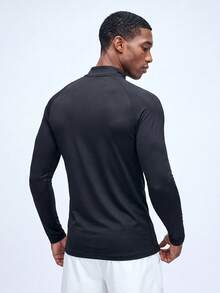 Nelvento Soul Men's Winter Plain Black Athleisure Gym Half-Zip Long Sleeve T-Shirt,Lightweight Breathable Fitted Compression Workout Tops,Sports Casual Running Tees - Black - View 2