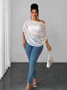 Maweii White Lace Top For Women, Ruched Asymmetrical Shoulder Design Niche Short Sleeve Blouse - White - View 5
